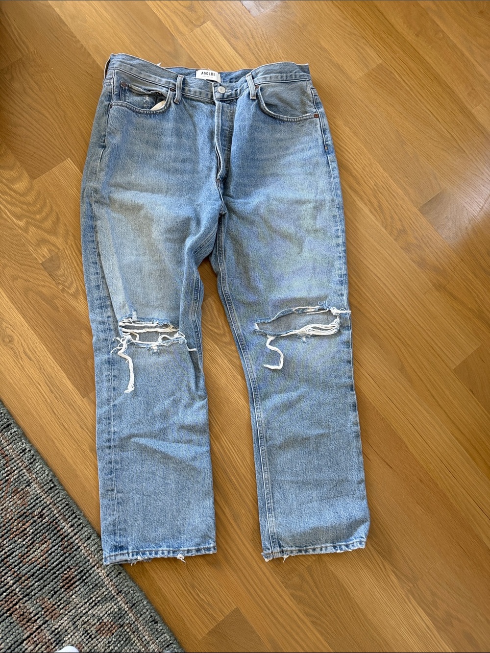 Agolde Light Blue Distressed Boyfriend Jeans